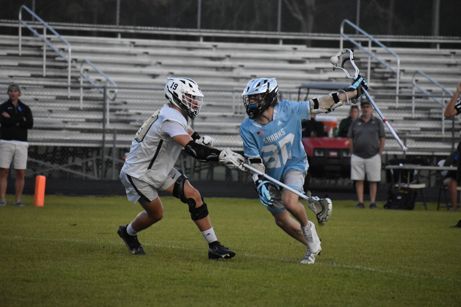 Ponte Vedra’s Maddox Johnson is pressured by Dylan Davis of Nease during a March 22 matchup between the rivals.